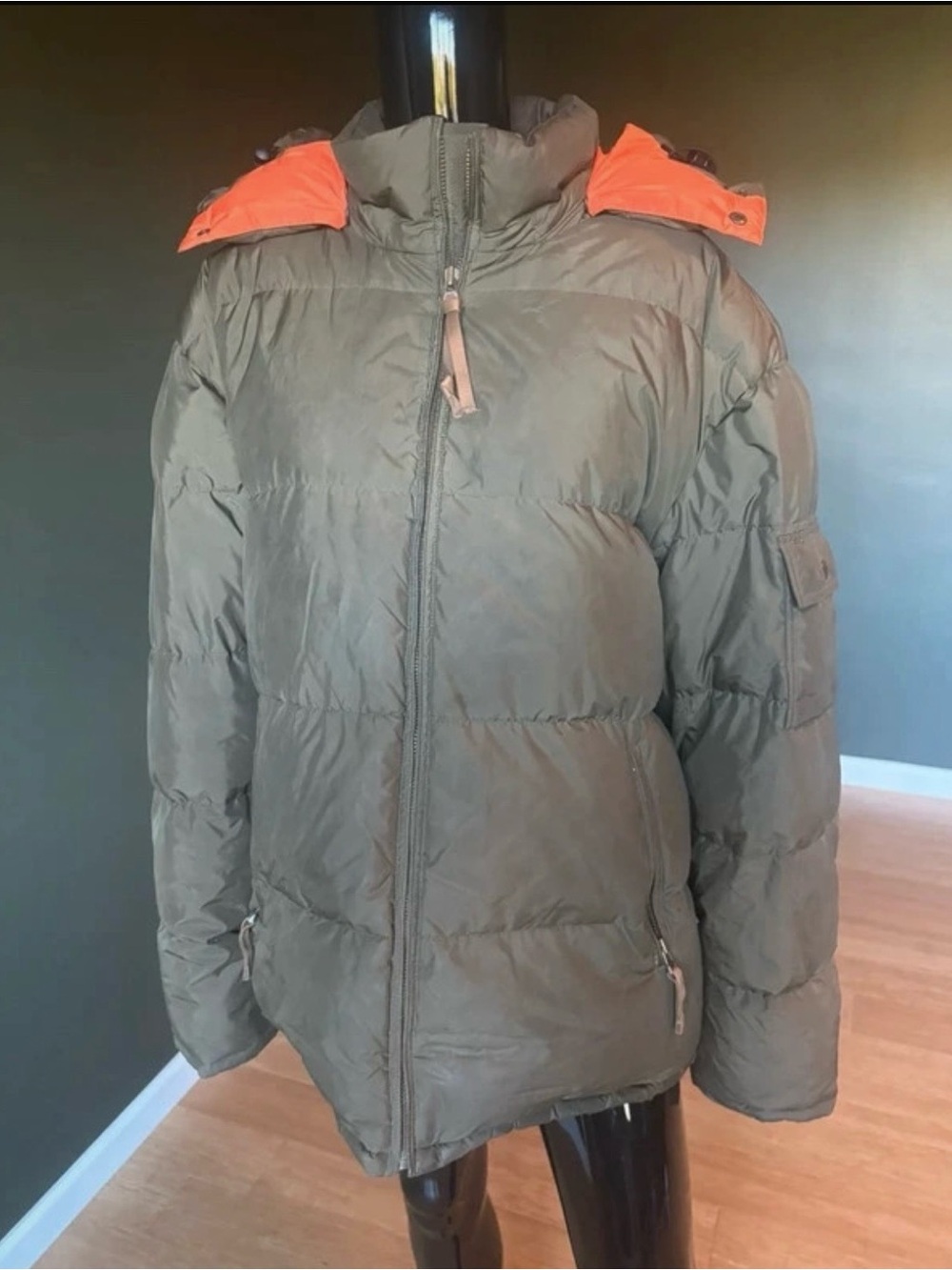J. Crew Puffer Coat Olive Green & Orange XL